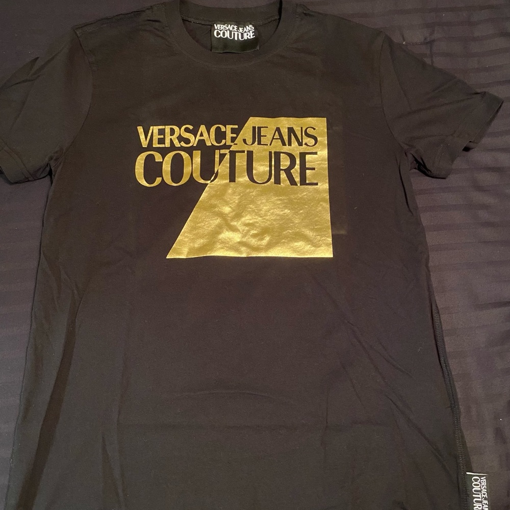 Versace Jeans Couture Black T‑Shirt with Gold Logo